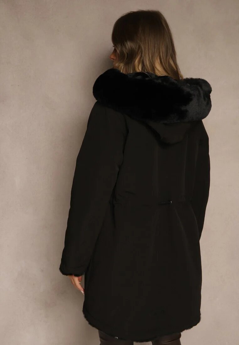 melya by melody Jachetă Parka Neagră Reversibilă cu Blană și Glugă Alerisse