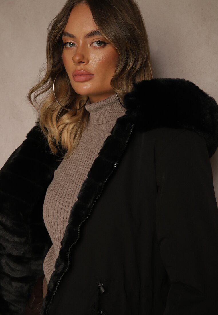 melya by melody Jachetă Parka Neagră Reversibilă cu Blană și Glugă Alerisse