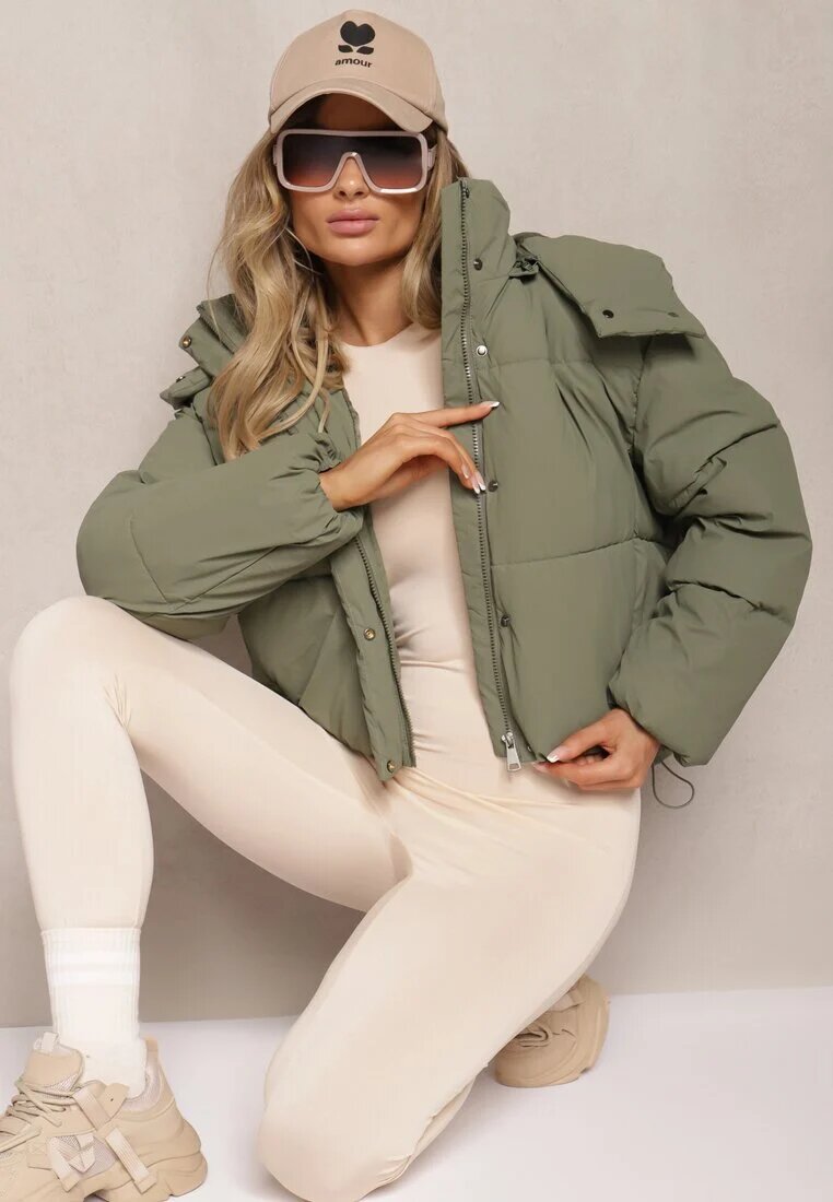 melya by melody Jachetă Verde închis cu matlasare și glugă detașabilă și guler înalt Merians