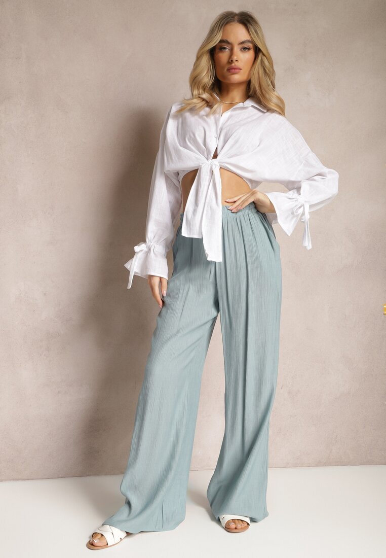 melya by melody Pantaloni Albastru deschis Largi din Viscoză și cu talie elastică Abyga