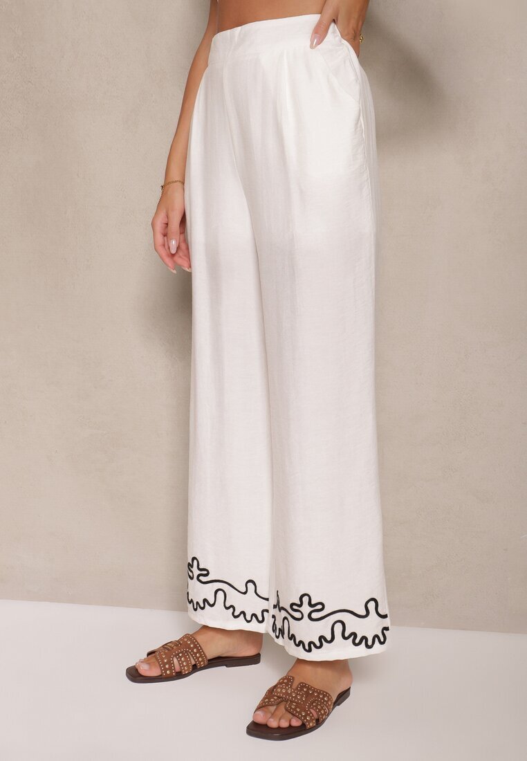 melya by melody Pantaloni Albi din viscoză cu croi larg cu in și cusături Fenelira