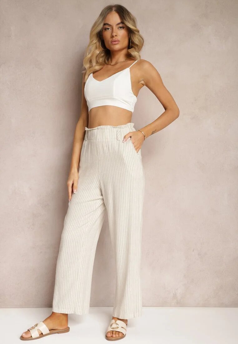 melya by melody Pantaloni Bej deschis Regular Cu dungi Talie înaltă Sallamia