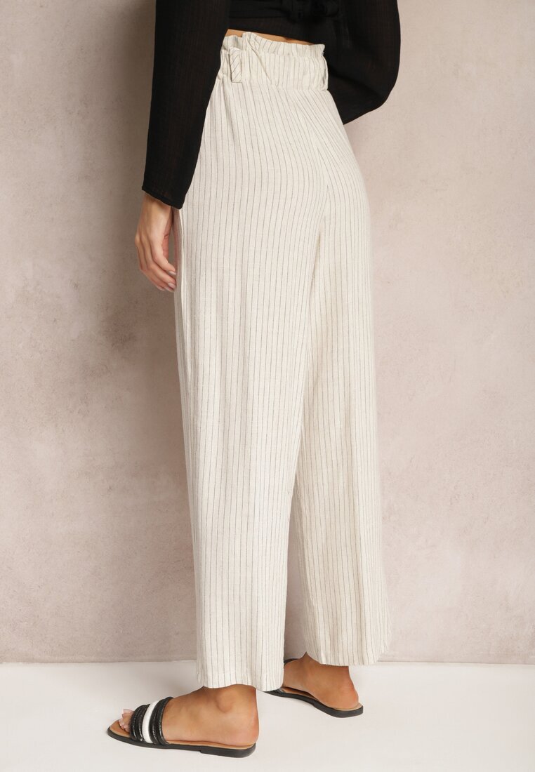 melya by melody Pantaloni Bej deschis Regular Cu dungi Talie înaltă Sallamia