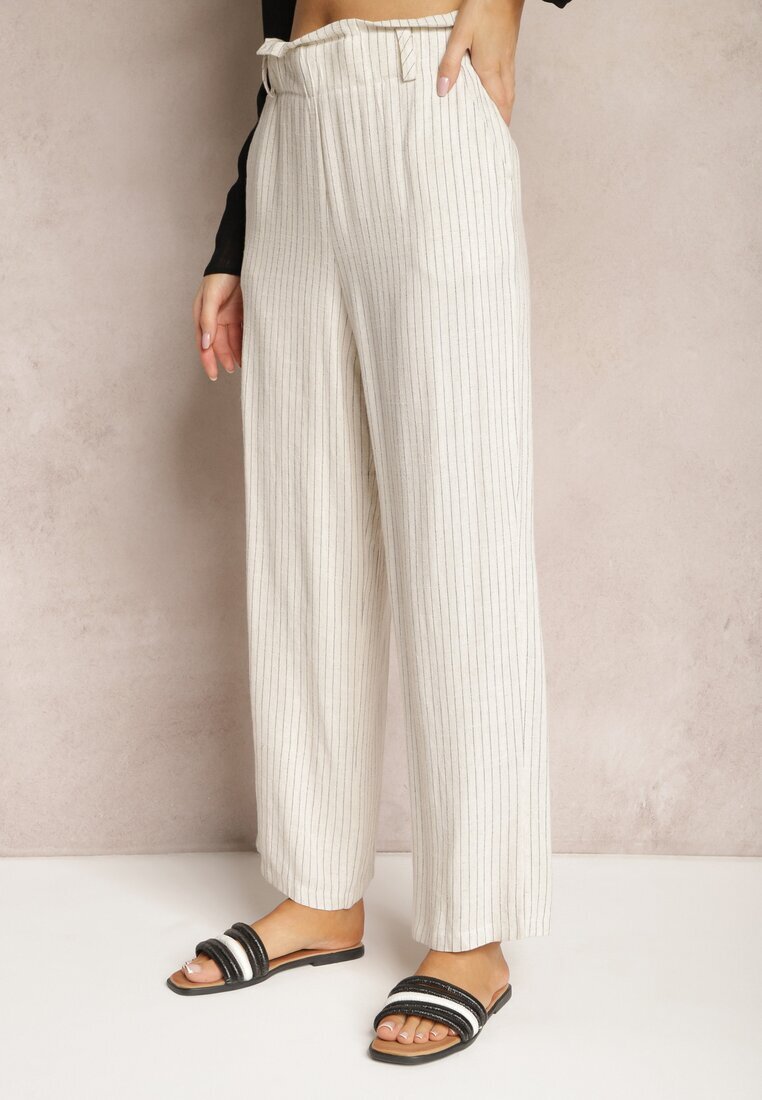 melya by melody Pantaloni Bej deschis Regular Cu dungi Talie înaltă Sallamia