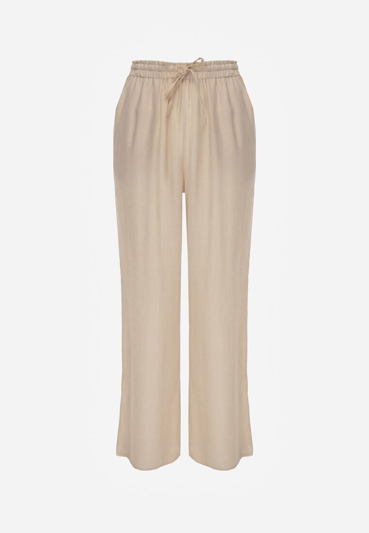 melya by melody Pantaloni Bej Largi din Viscoză și cu elastic în talie Abyga