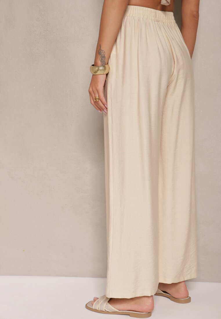 melya by melody Pantaloni Bej largi High Waist cu șnur Fenalin