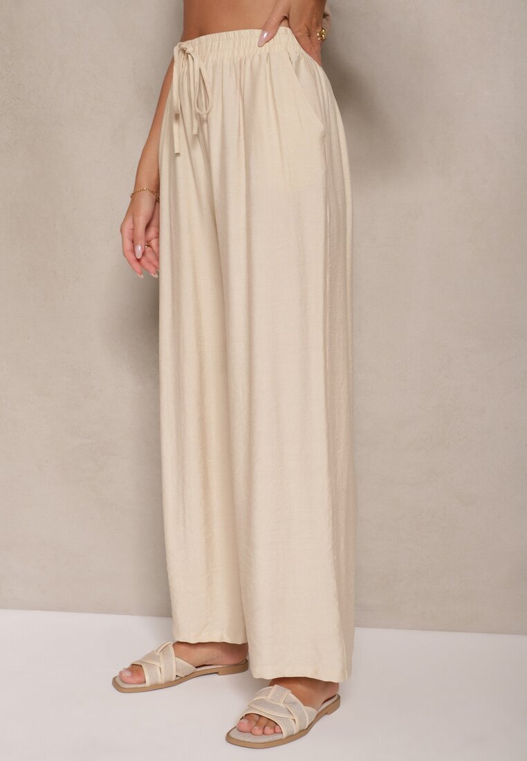 melya by melody Pantaloni Bej largi High Waist cu șnur Fenalin