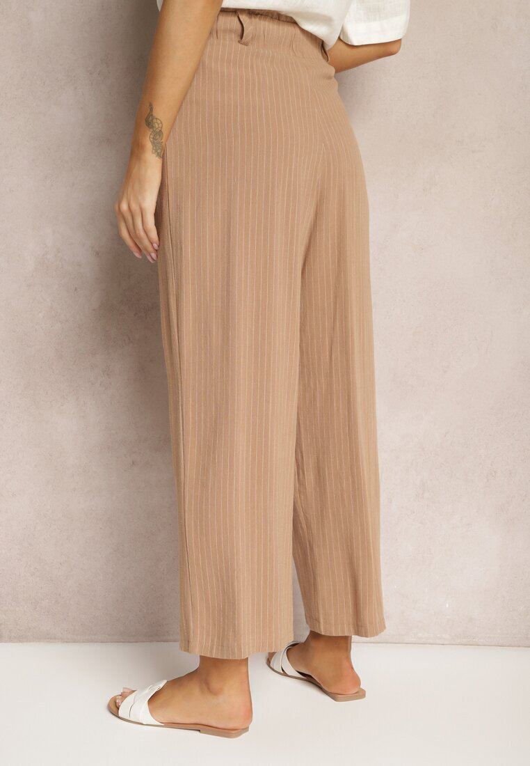 melya by melody Pantaloni Bej Regular cu Dungi High Waist Sallamia