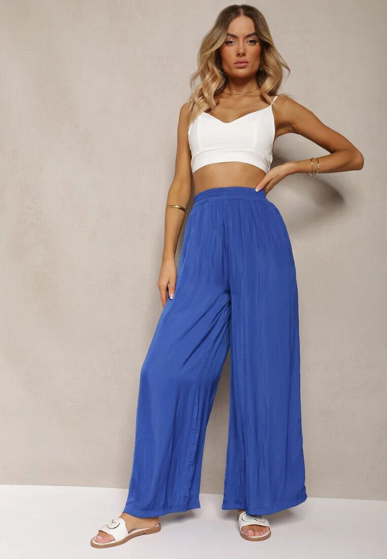 melya by melody Pantaloni Bleumarin High Wiast cu Viscoză și Picioare Lărgi Osevia