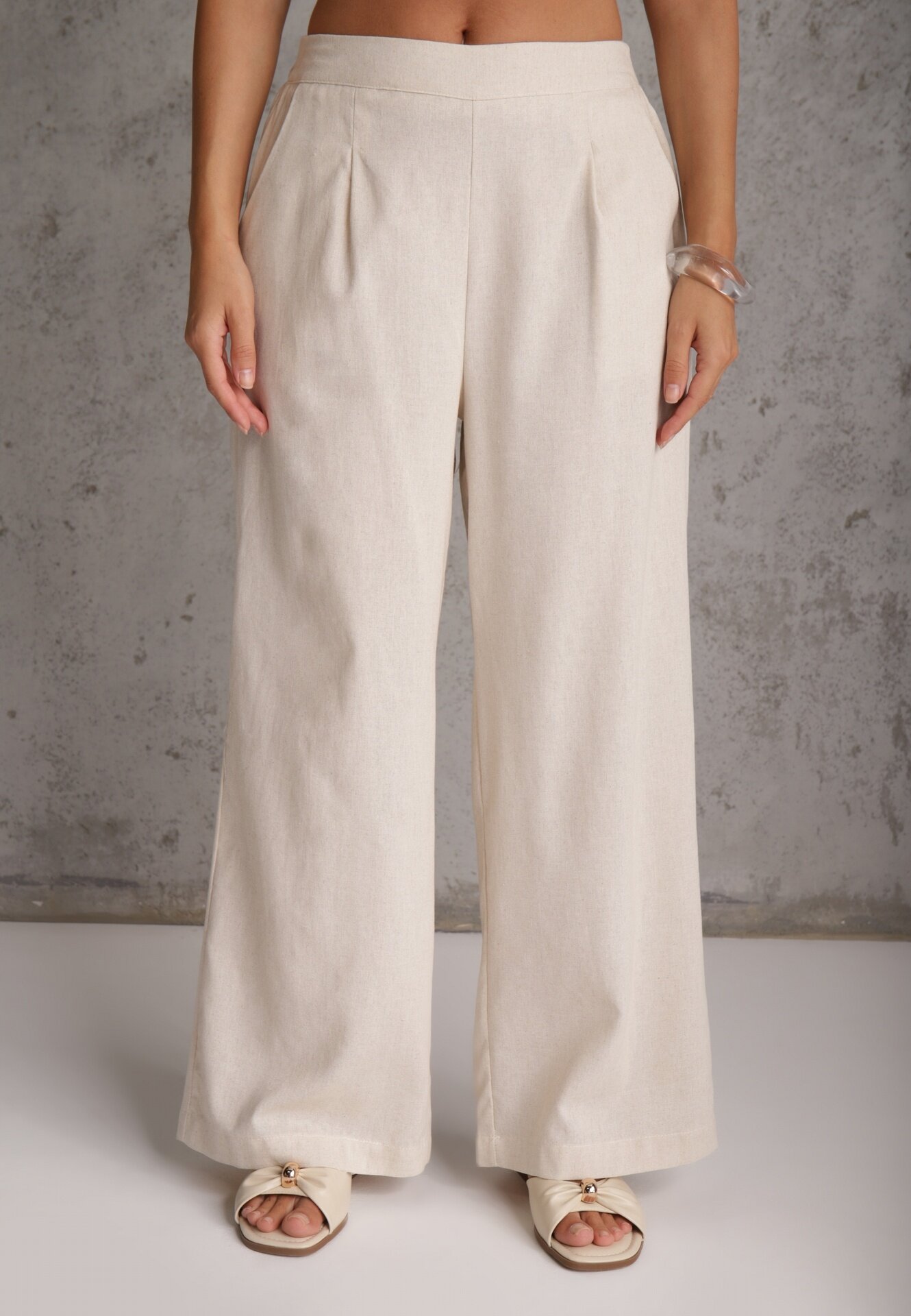 melya by melody Pantaloni Largi Bej cu In cu Elastic în Talie Airelttis