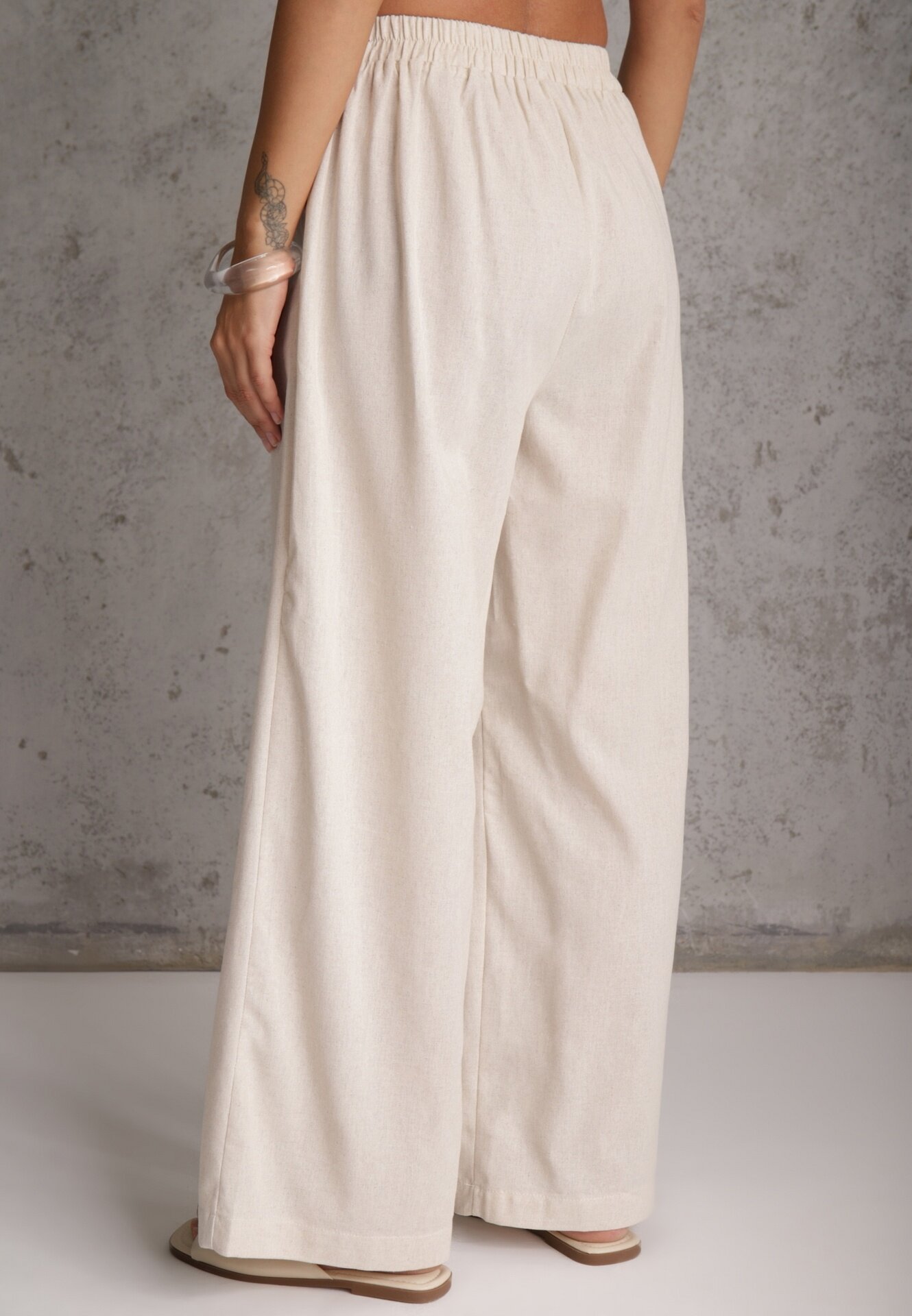 melya by melody Pantaloni Largi Bej cu In cu Elastic în Talie Airelttis