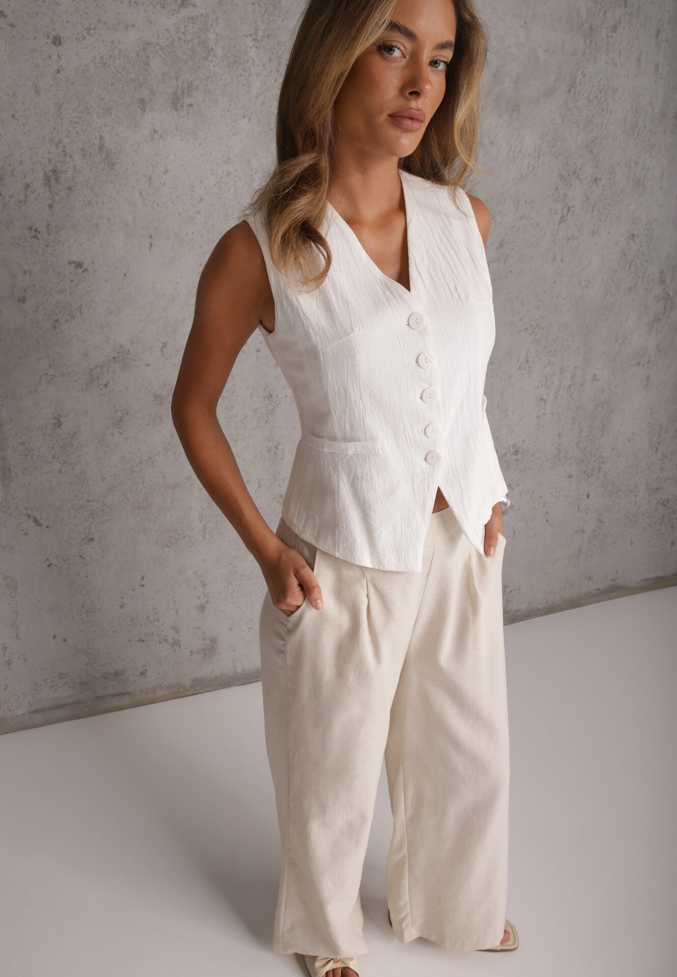 melya by melody Pantaloni Largi Bej cu In cu Elastic în Talie Airelttis