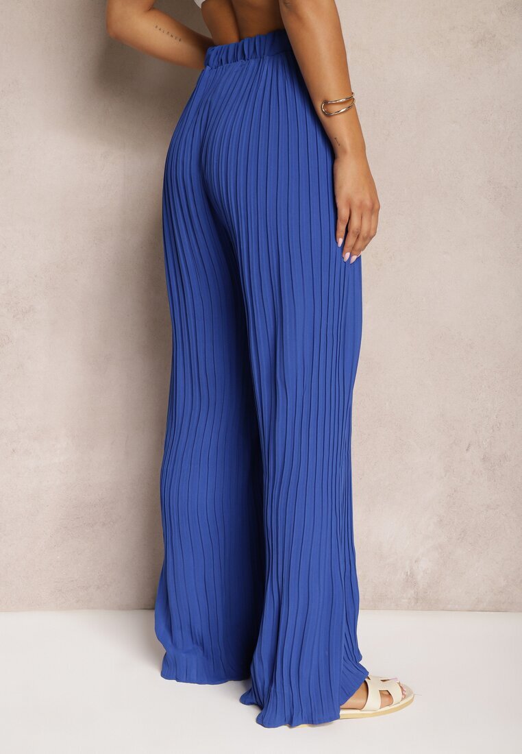 melya by melody Pantaloni Largi Bleumarin cu pliuri Talie înaltă Mirealli
