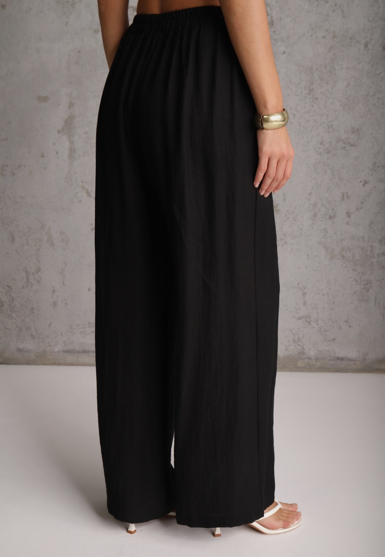 melya by melody Pantaloni largi Casual High Waist din țesătură structurală Hyrarpia Negri