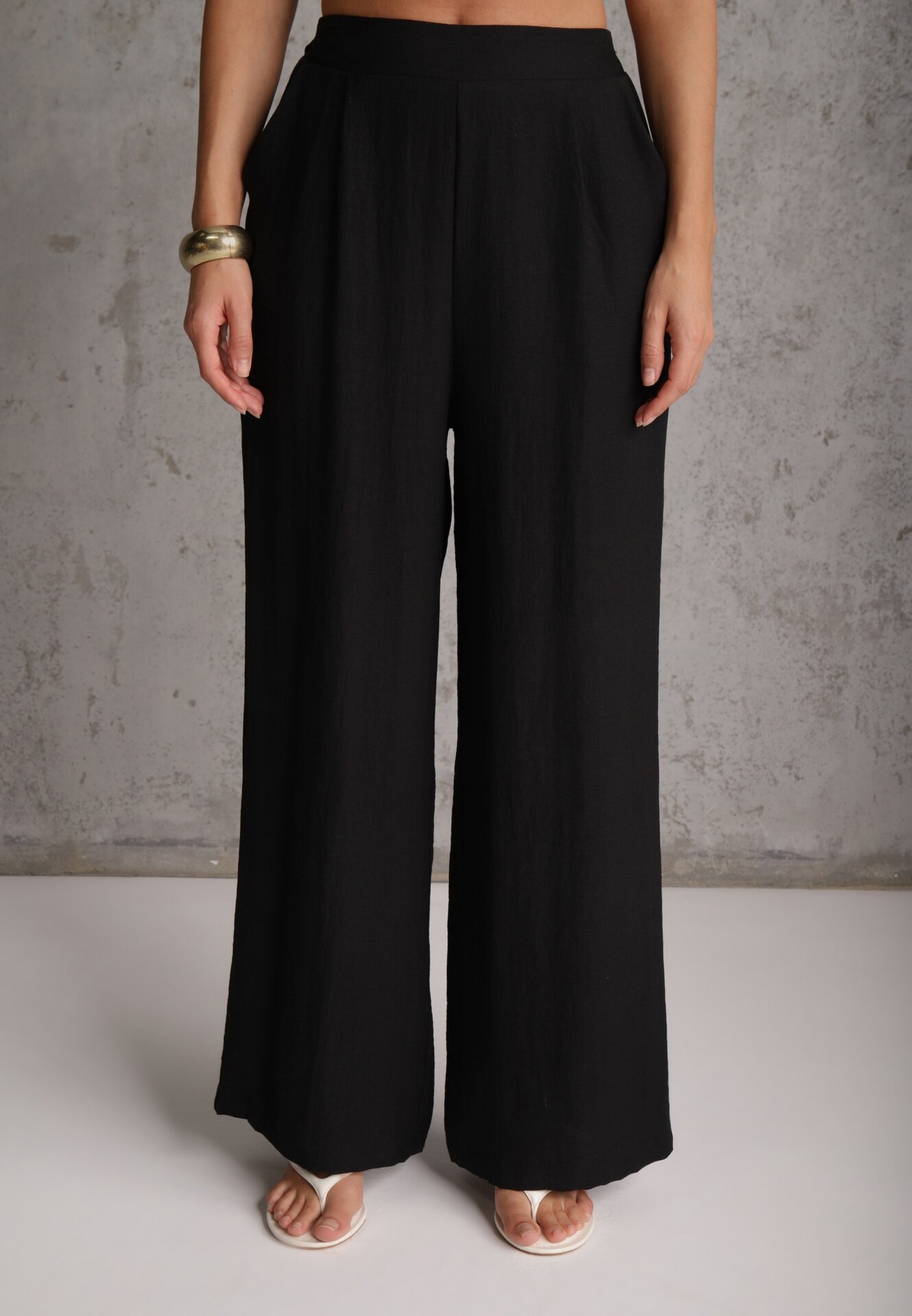 melya by melody Pantaloni largi Casual High Waist din țesătură structurală Hyrarpia Negri