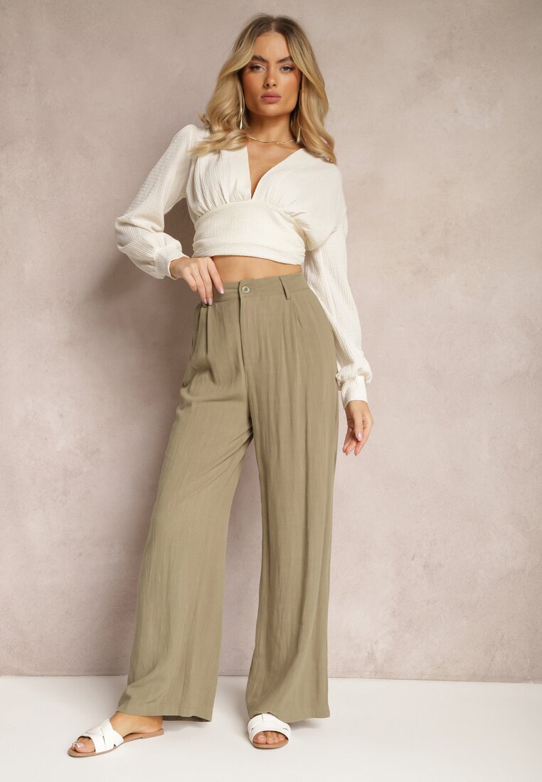 melya by melody Pantaloni Largi Verde închis cu Talie înaltă din In și Viscoză Apoises