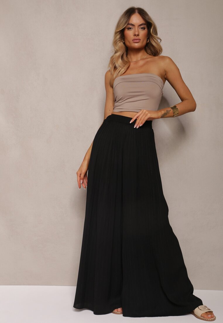melya by melody Pantaloni negri largi cu Pliuri High Waist Mirealli