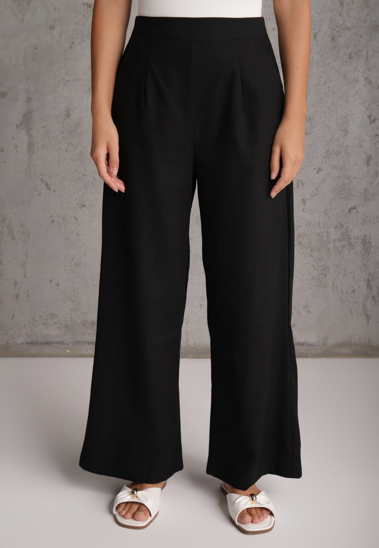 melya by melody Pantaloni Negri Largi din In cu Elastic în Talie Airelttis