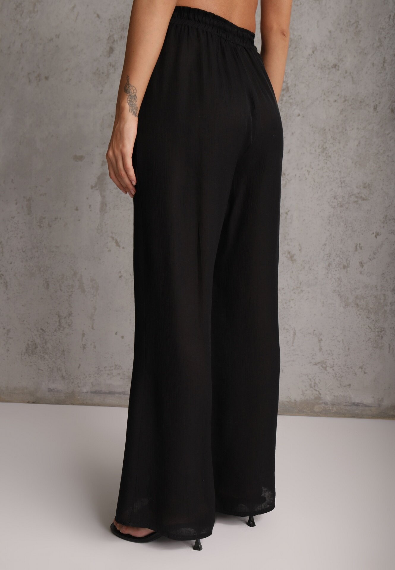 melya by melody Pantaloni Negri Largi din Vâscoză și cu elastic în talie Abyga