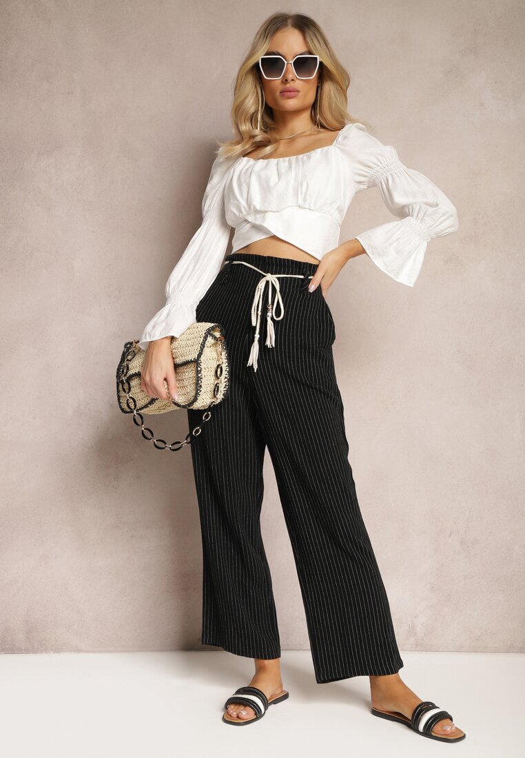 melya by melody Pantaloni Negri Regulari cu Dungi Talie Înaltă Sallamia
