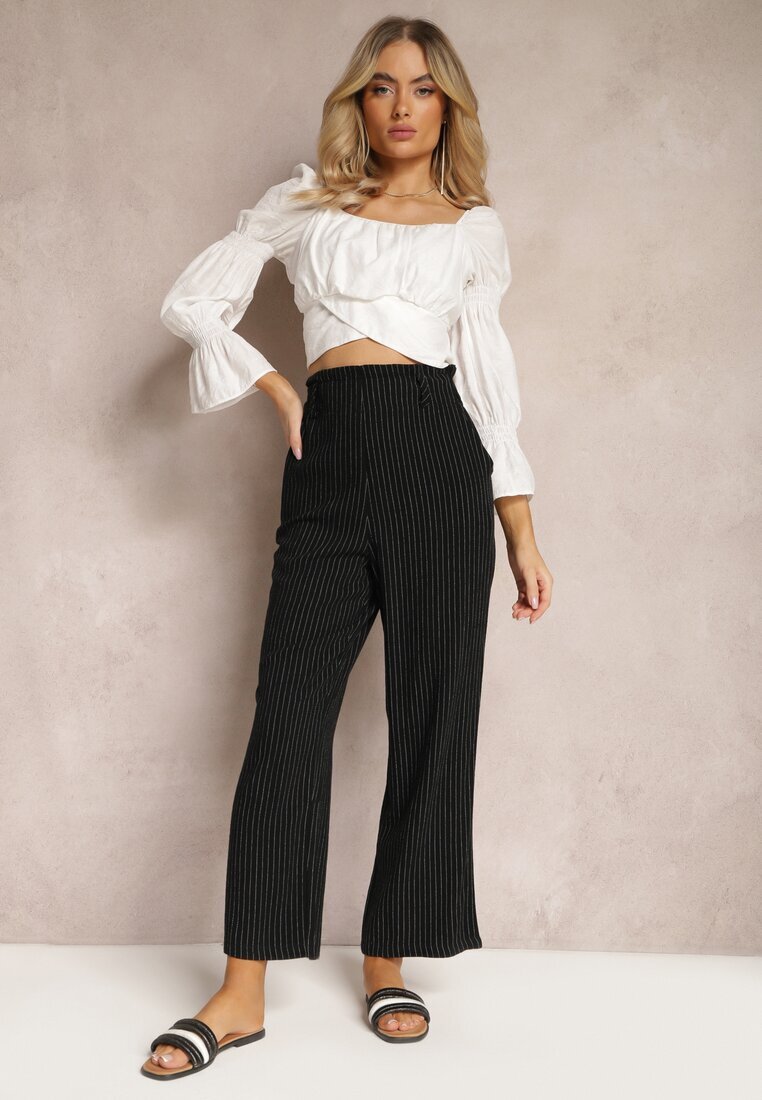 melya by melody Pantaloni Negri Regulari cu Dungi Talie Înaltă Sallamia