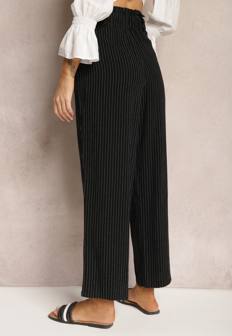 melya by melody Pantaloni Negri Regulari cu Dungi Talie Înaltă Sallamia