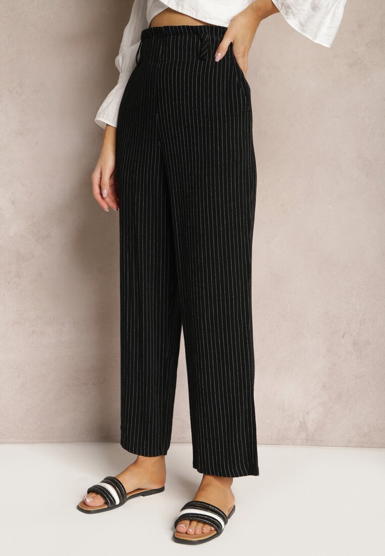 melya by melody Pantaloni Negri Regulari cu Dungi Talie Înaltă Sallamia