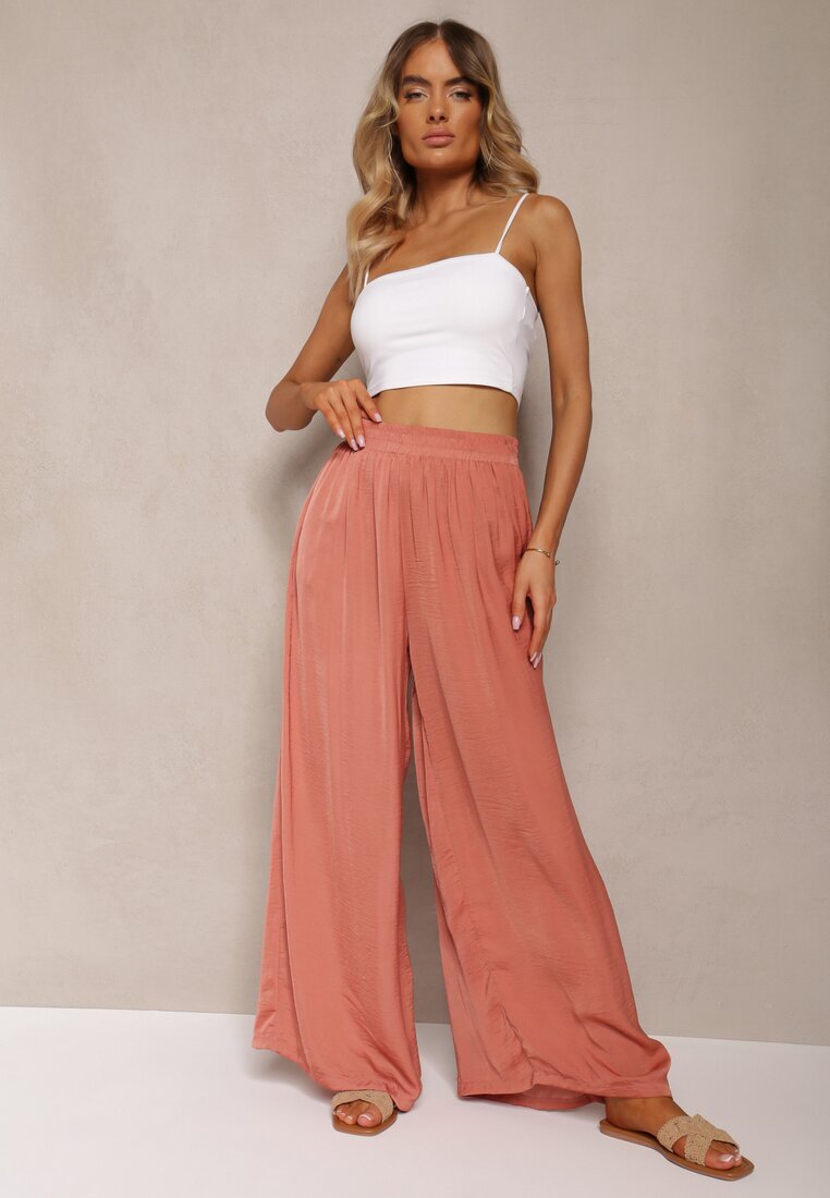 melya by melody Pantaloni Portocalii High Wiast cu Viscoză și Craci Largi și Elastic Osevia