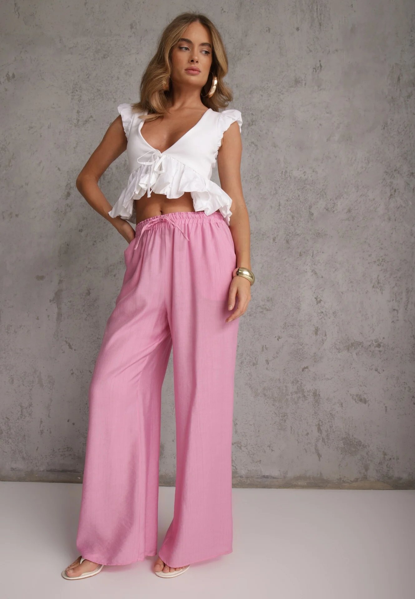 melya by melody Pantaloni Roz Largi din Viscoză și cu Elastic în Talie Abyga