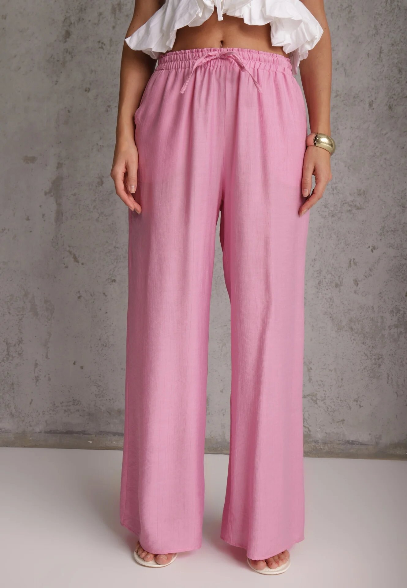 melya by melody Pantaloni Roz Largi din Viscoză și cu Elastic în Talie Abyga