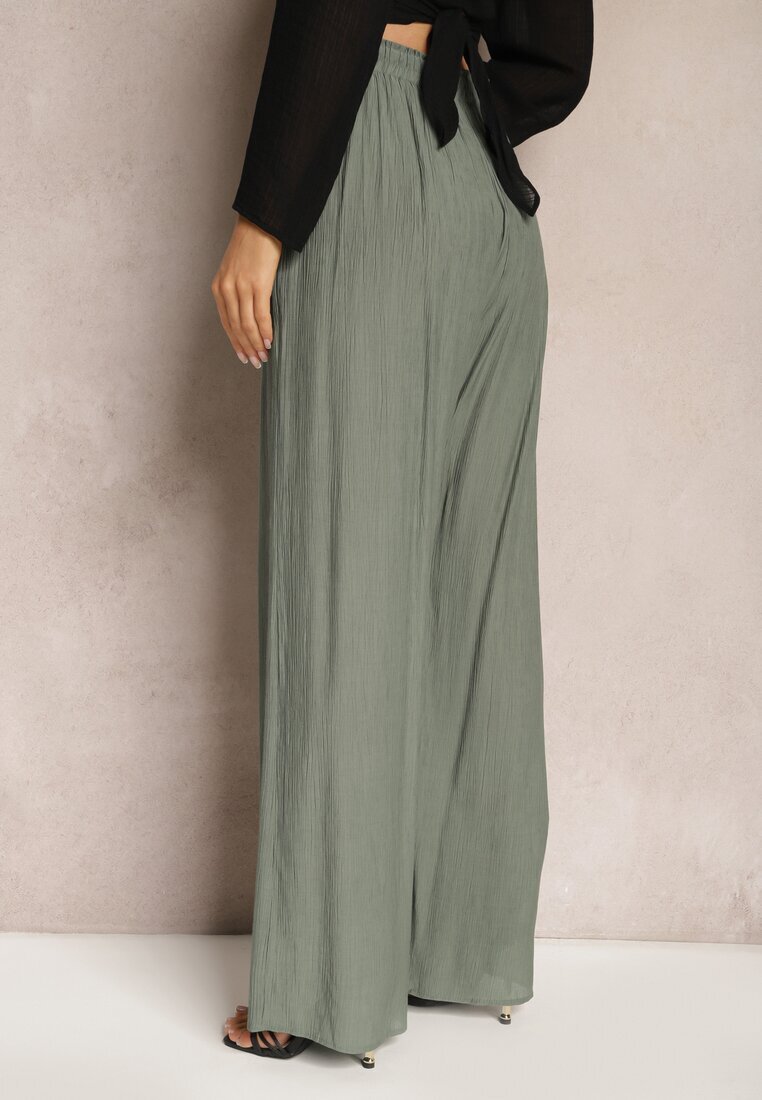 melya by melody Pantaloni Verde închis din vâscoză largi cu elastic și șnur în talie Tarallia
