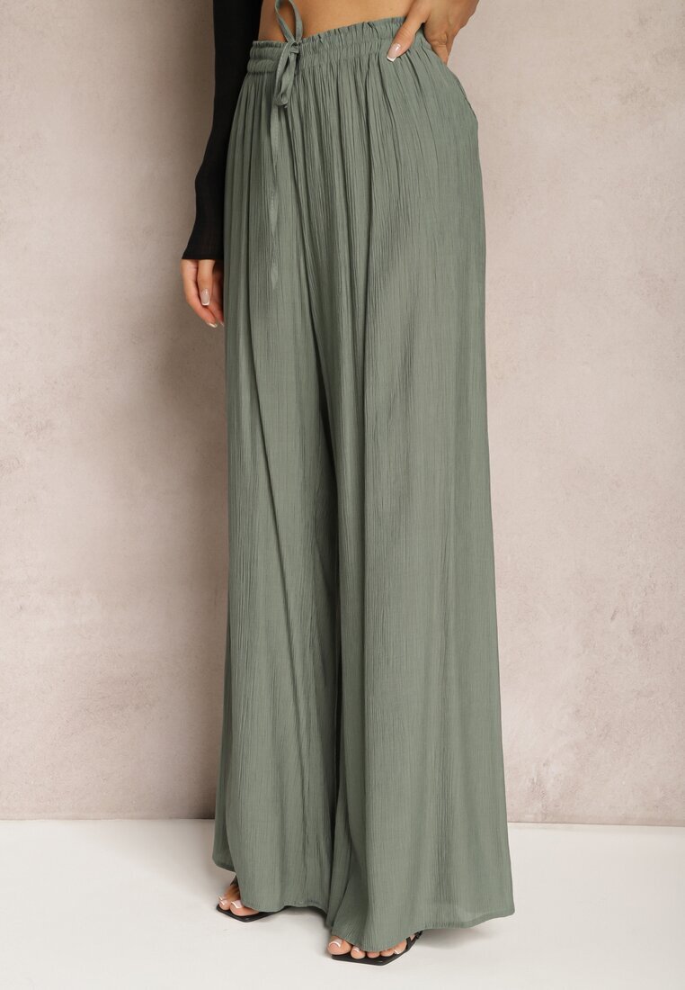 melya by melody Pantaloni Verde închis din vâscoză largi cu elastic și șnur în talie Tarallia