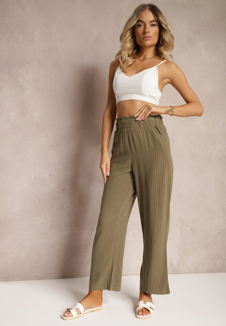 melya by melody Pantaloni Verde închis Regular cu dungi Talie înaltă Sallamia