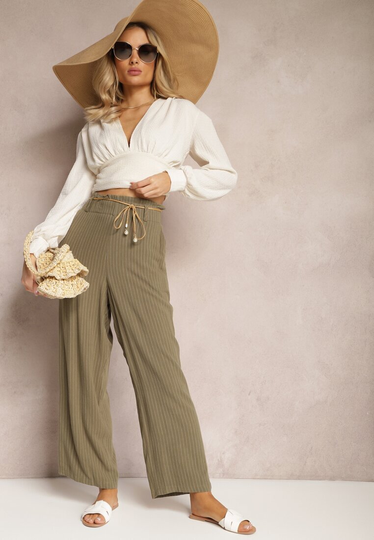 melya by melody Pantaloni Verde închis Regular cu dungi Talie înaltă Sallamia