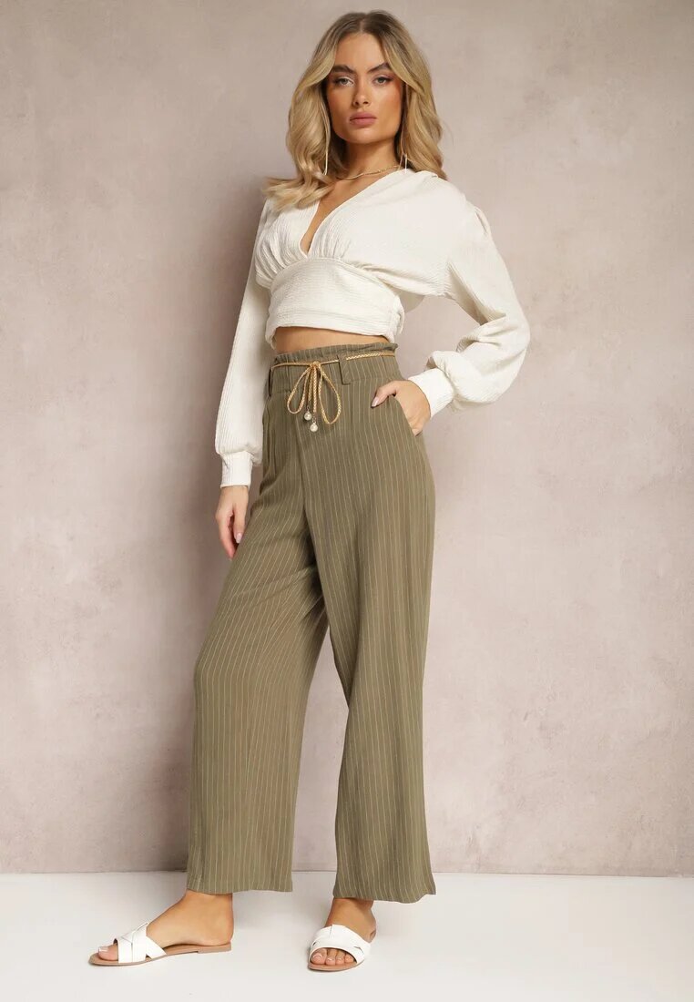 melya by melody Pantaloni Verde închis Regular cu dungi Talie înaltă Sallamia