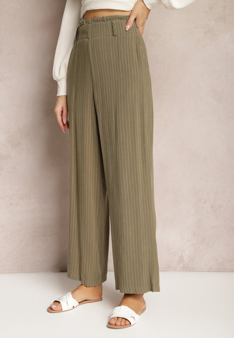 melya by melody Pantaloni Verde închis Regular cu dungi Talie înaltă Sallamia