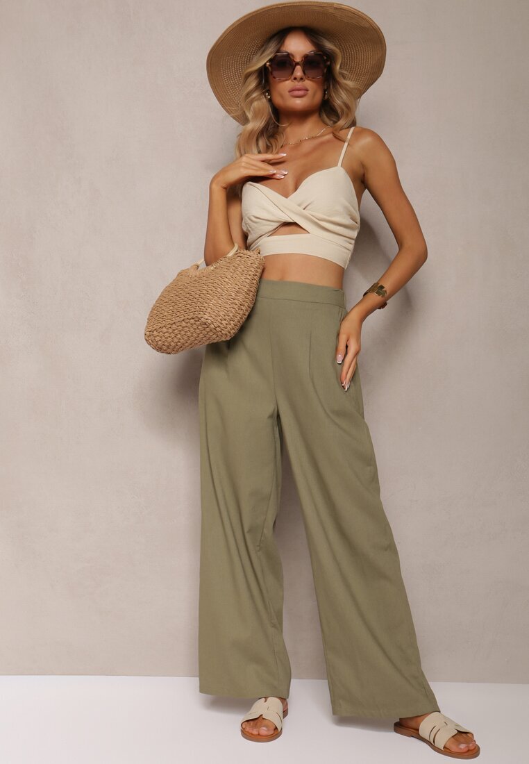 melya by melody Pantaloni Verzi Larghi din In cu elastic în talie Airelttis