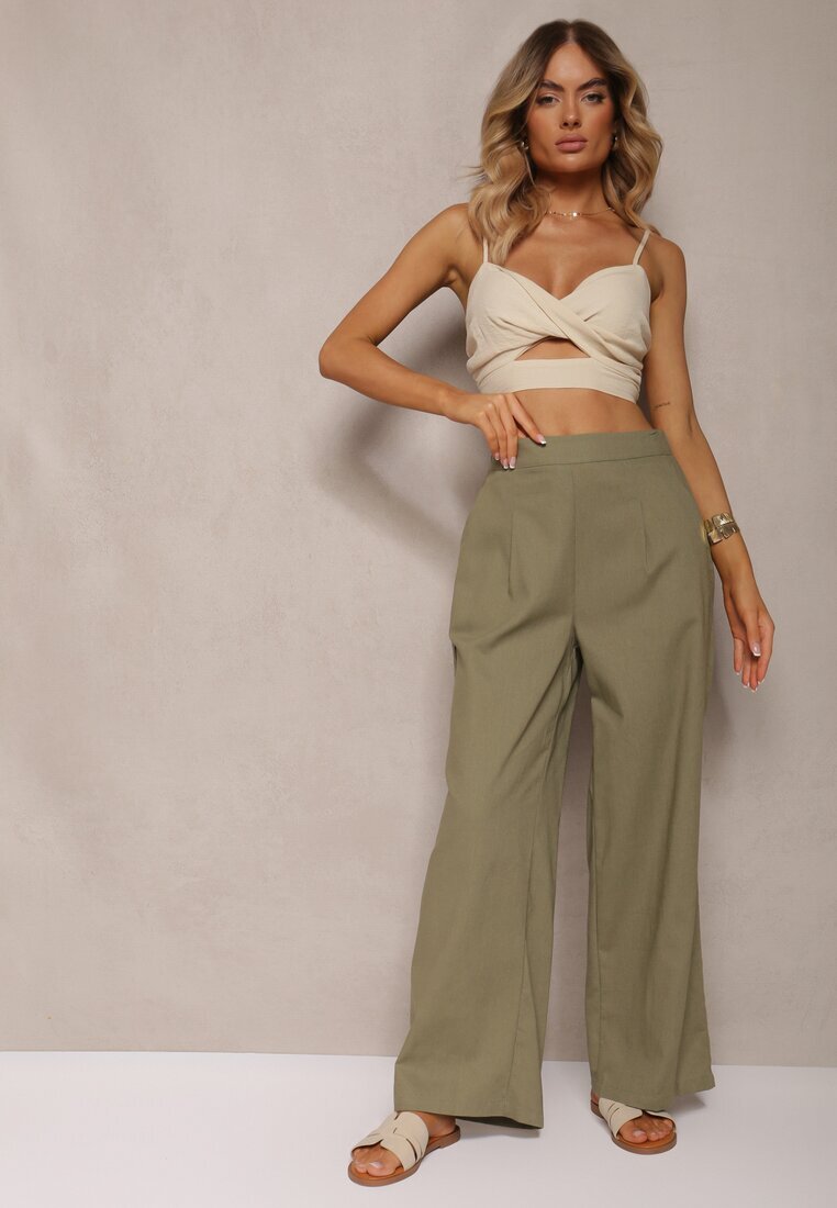 melya by melody Pantaloni Verzi Larghi din In cu elastic în talie Airelttis