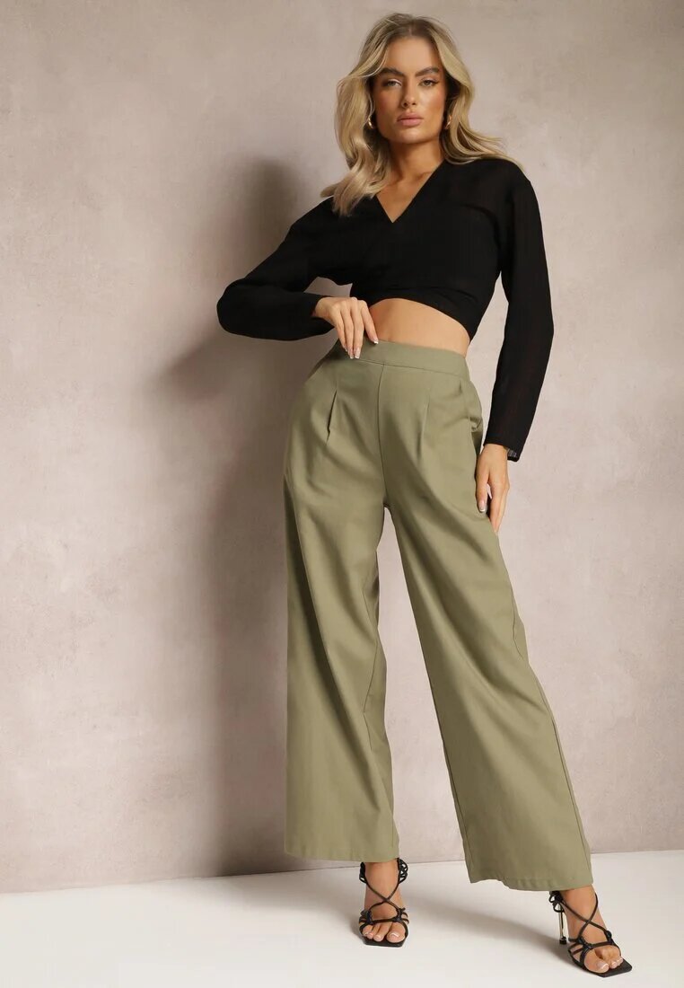 melya by melody Pantaloni Verzi Larghi din In cu elastic în talie Airelttis