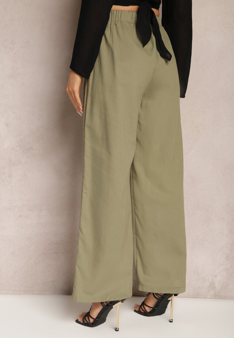 melya by melody Pantaloni Verzi Larghi din In cu elastic în talie Airelttis