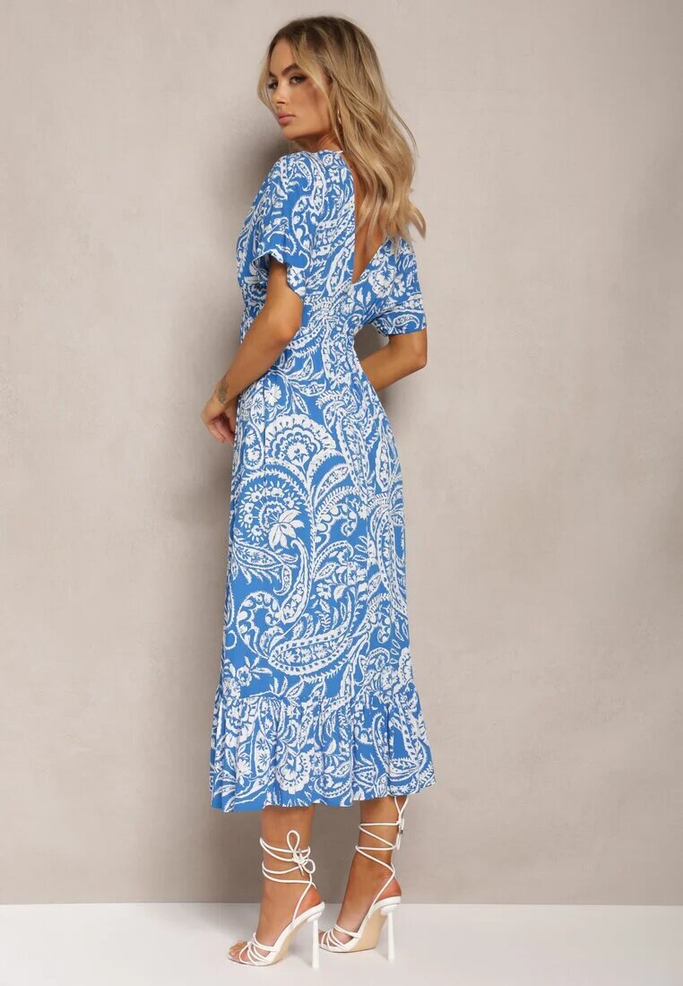 melya by melody Rochie Albastră de vară cu elastic în talie și ciucuri decorativi Aleriana