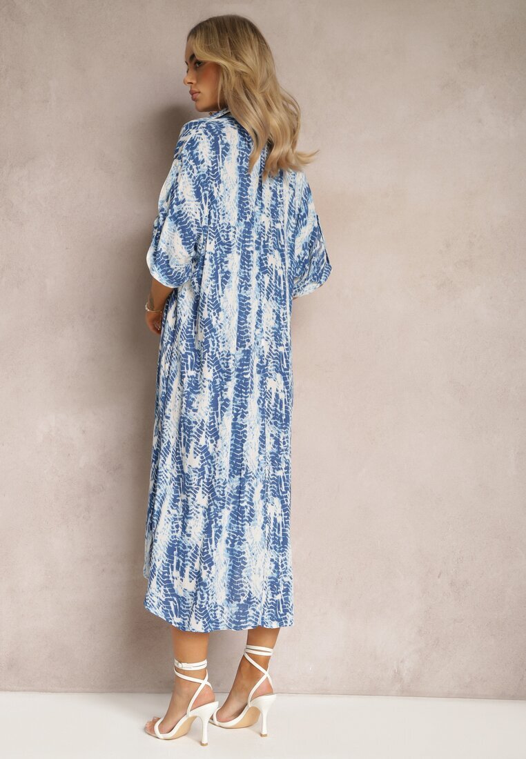 melya by melody Rochie Albastră Evazată cu guler din viscoză cu model modern Ilvana