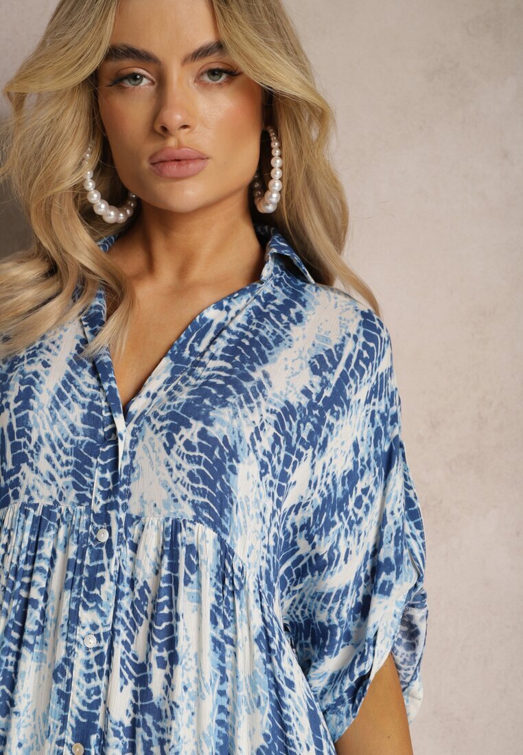 melya by melody Rochie Albastră Evazată cu guler din viscoză cu model modern Ilvana