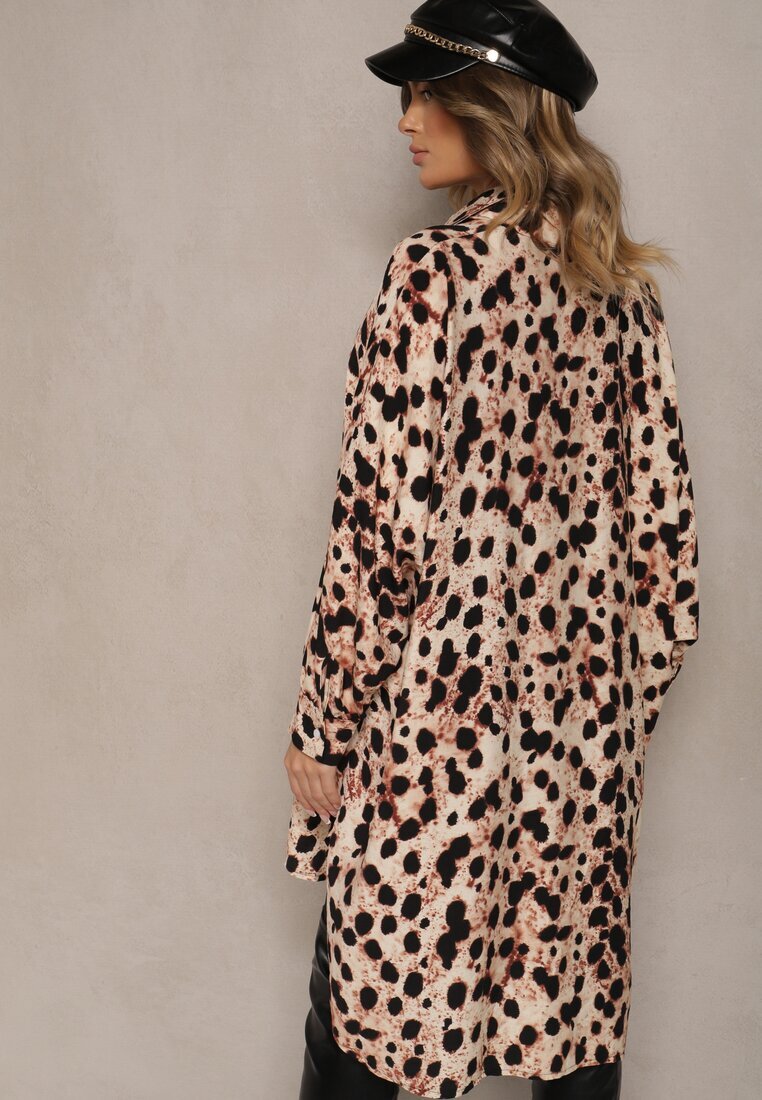 melya by melody Rochie bej tip cămașă cu imprimeu leopard croială liliac din viscoză cu in Emindara