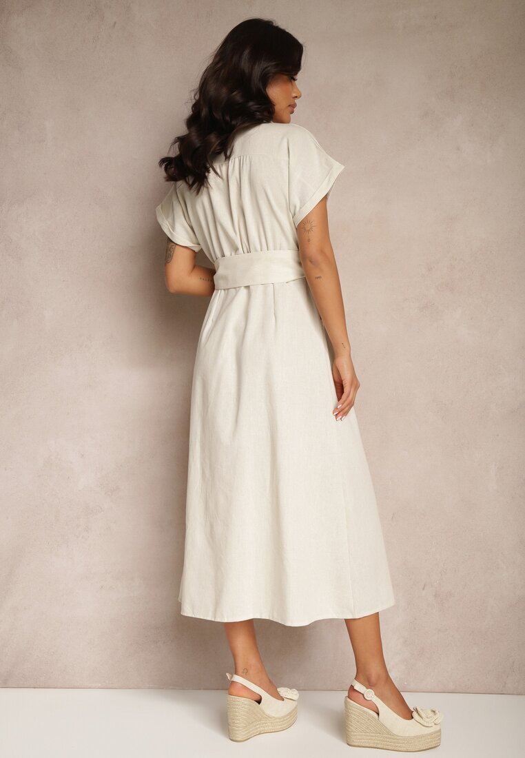 melya by melody Rochie cămașă Bej deschis din bumbac cu mânecă scurtă cu cordon din material Celirna
