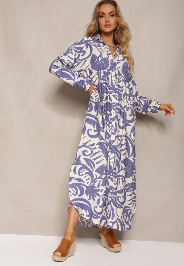 melya by melody Rochie cloș Alb-Violetă stil cămașă cu nasturi și volan Kelloena