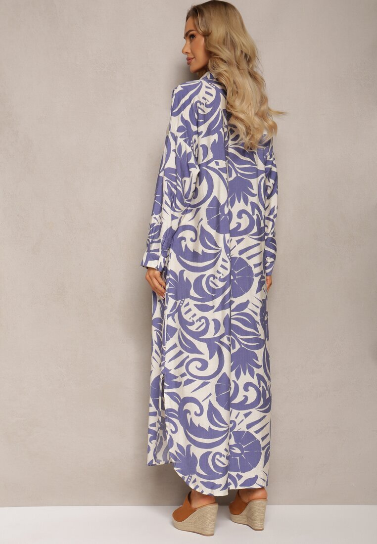 melya by melody Rochie cloș Alb-Violetă stil cămașă cu nasturi și volan Kelloena