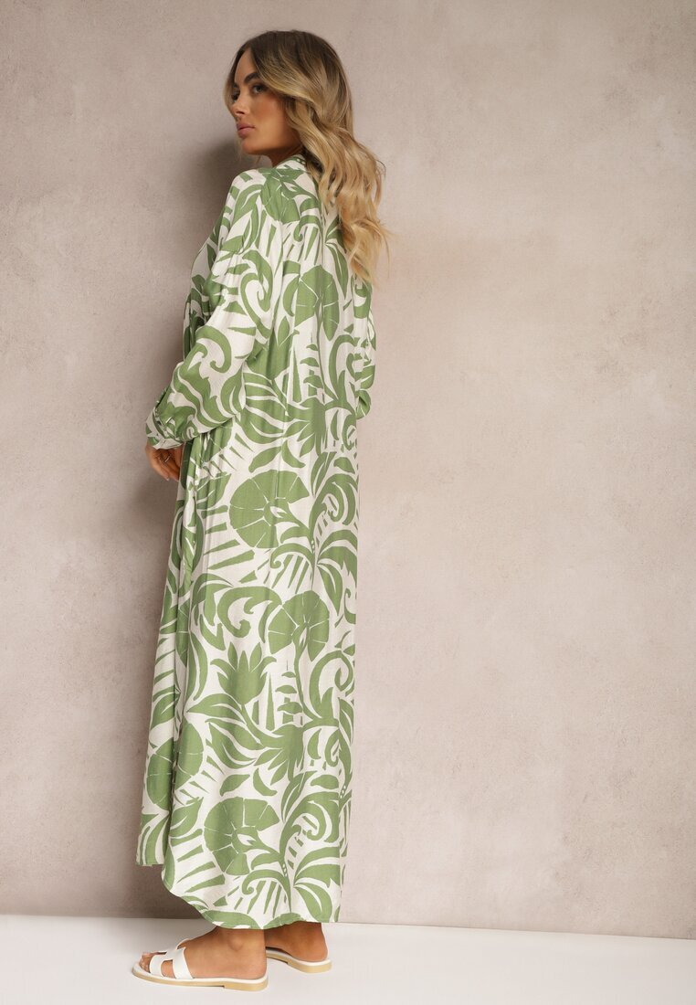 melya by melody Rochie Evazată Verde Tip Cămașă cu Închidere cu Nasturi și Volan Kelloena