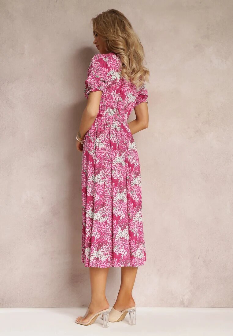 melya by melody Rochie Fucsia din viscoză Midi cu mâneci scurte și decolteu adânc Emsle