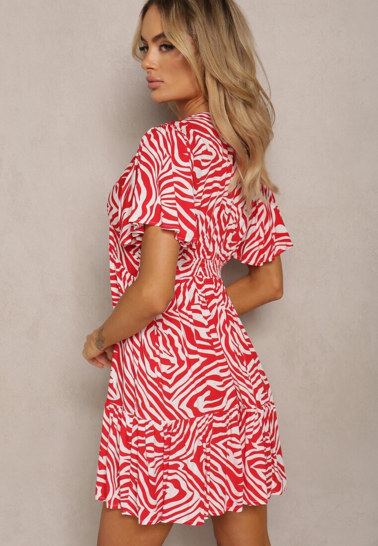 melya by melody Rochie Mini Evazată Roșie din Viscoză Decorată cu Print Hipnotizant Aluraisa